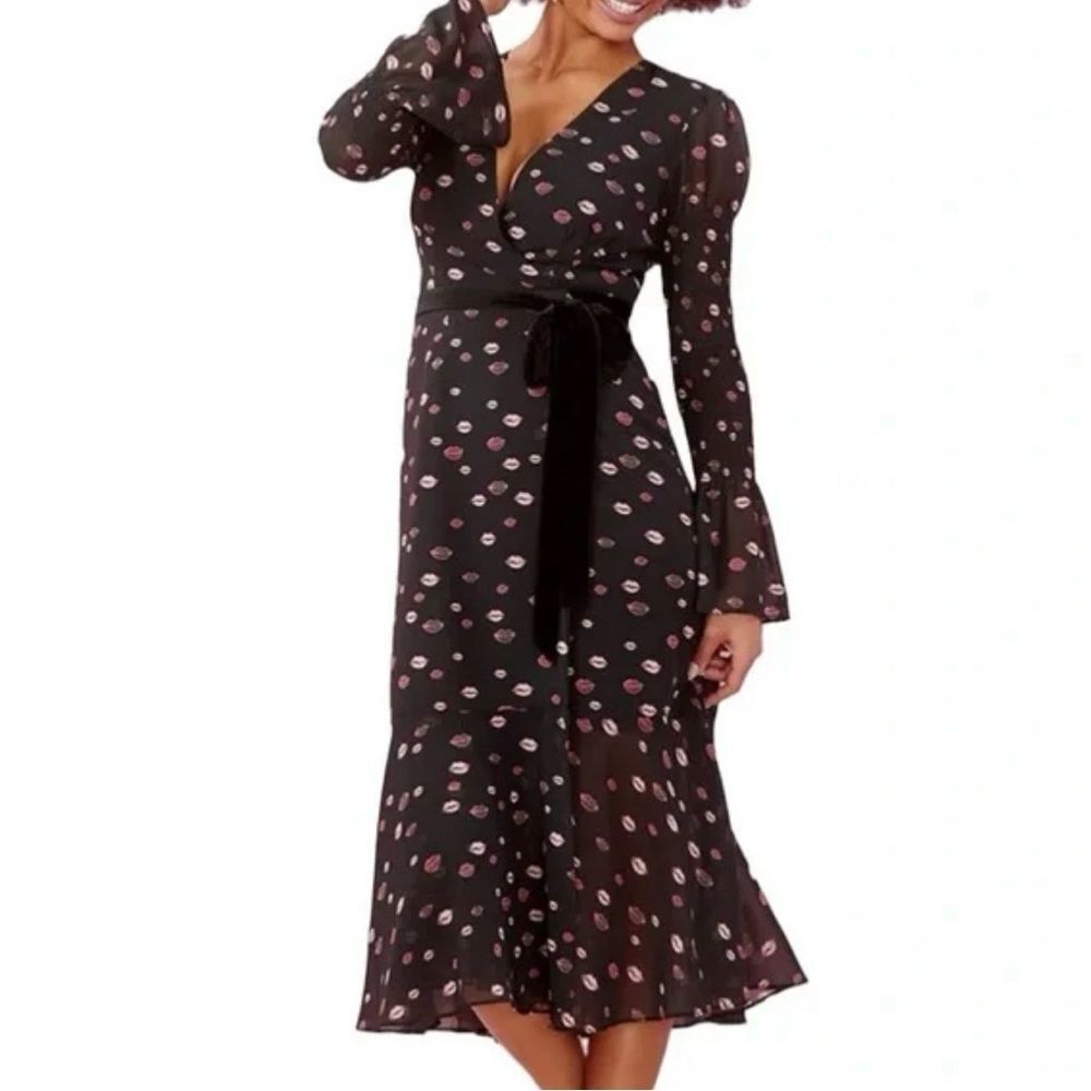 NEW Hutch x ModCloth Truth‎ From My Red Lips Black Midi Dress Size XL